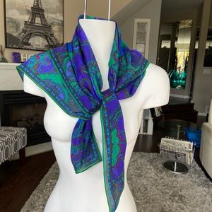 Royal blue, green print scarf